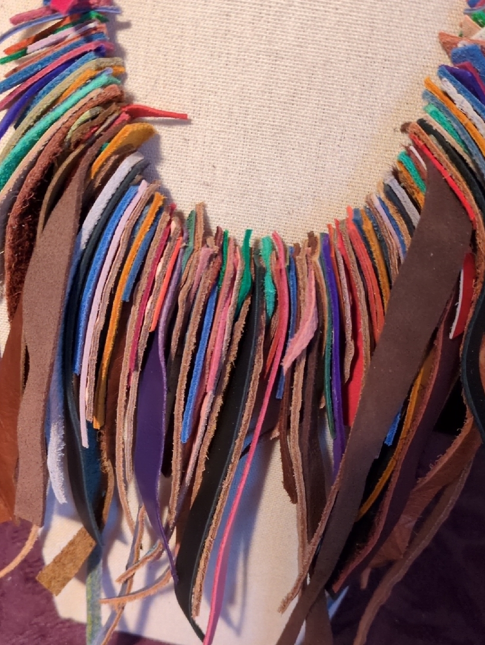Artisan Handmade Multicolor Genuine Leather Fringe Necklace - Women Jewelry BB - Picture 3 of 7
